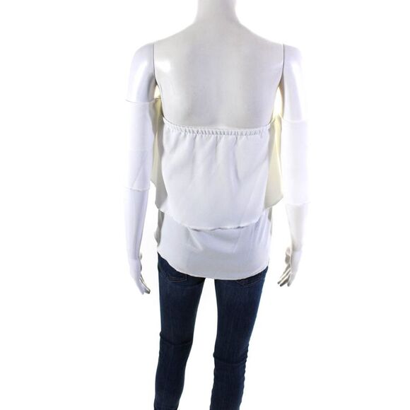 Ellelauri Women's Off The Shoulder Short Sleeves Ruffle Blouse White Size L - Picture 3 of 5